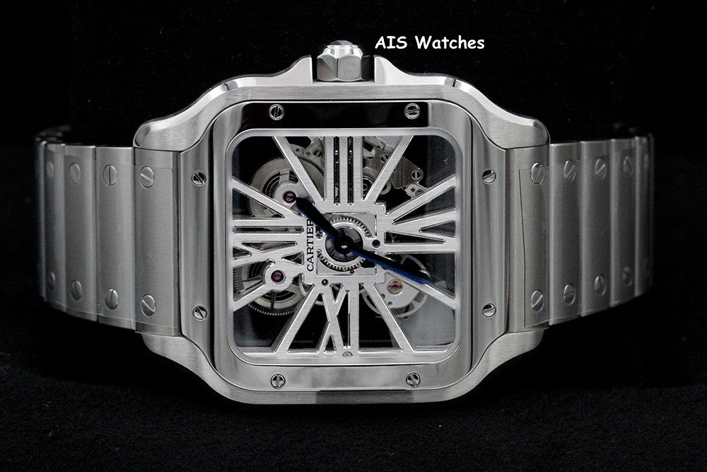 BNIB Cartier Santos De Cartier Large Steel Skeleton WHSA0015 Box & Papers