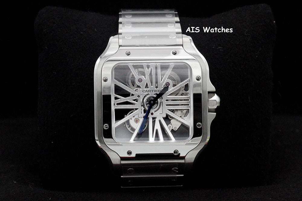 BNIB Cartier Santos De Cartier Large Steel Skeleton WHSA0015 Box & Papers