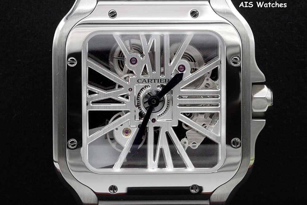 BNIB Cartier Santos De Cartier Large Steel Skeleton WHSA0015 Box & Papers