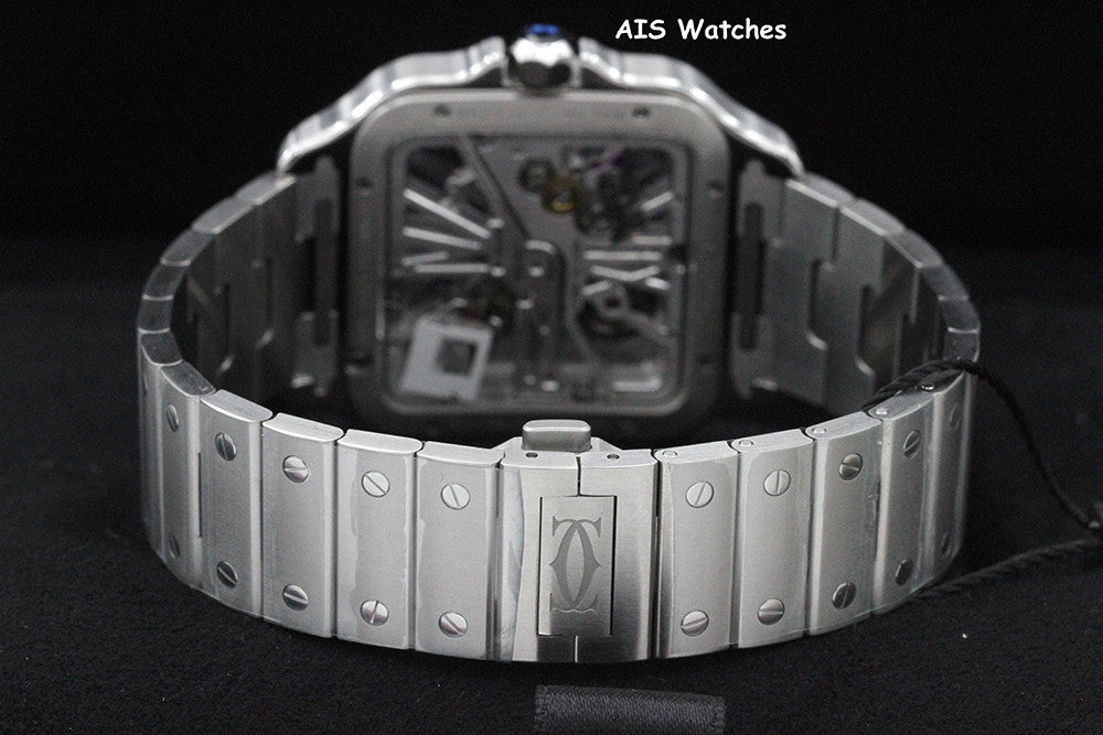 BNIB Cartier Santos De Cartier Large Steel Skeleton WHSA0015 Box & Papers
