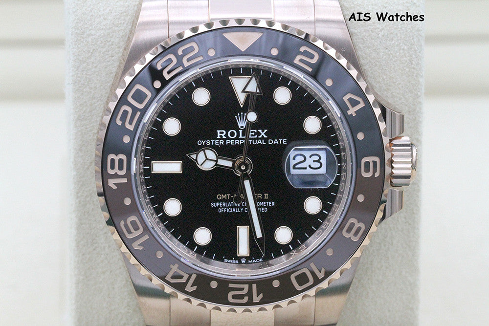 BNIB Rolex 126715 CHNR GMT Master II 18K Rose Gold RootBeer Ceramic Box & Paper