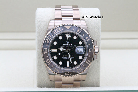 BNIB Rolex 126715 CHNR GMT Master II 18K Rose Gold RootBeer Ceramic Box & Paper