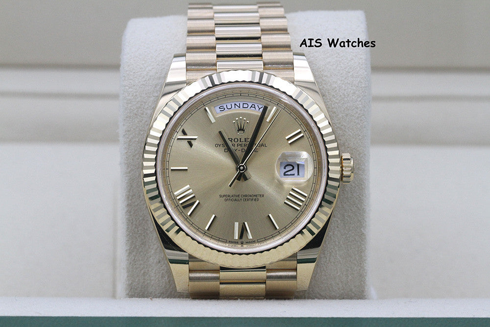 BNIB Rolex 228238 DayDate 40MM DD40 Yellow Gold Champagne Roman Dial