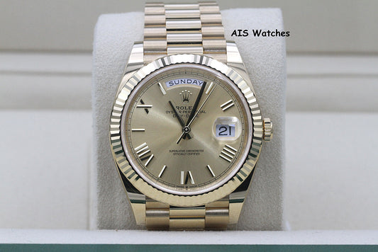 BNIB Rolex 228238 DayDate 40MM DD40 Yellow Gold Champagne Roman Dial