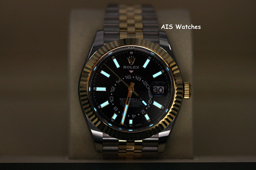 Rolex 326933 Sky-Dweller 18K Yellow Gold / SS Jubilee Black Dial Box & Papers