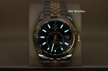 Rolex 326933 Sky-Dweller 18K Yellow Gold / SS Jubilee Black Dial Box & Papers