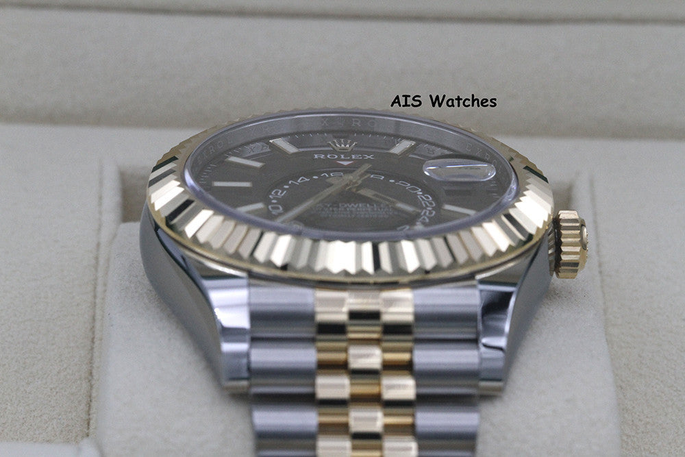 Rolex 326933 Sky-Dweller 18K Yellow Gold / SS Jubilee Black Dial Box & Papers