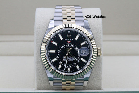 Rolex 326933 Sky-Dweller 18K Yellow Gold / SS Jubilee Black Dial Box & Papers