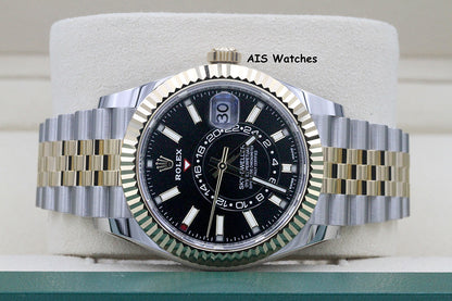 Rolex 326933 Sky-Dweller 18K Yellow Gold / SS Jubilee Black Dial Box & Papers