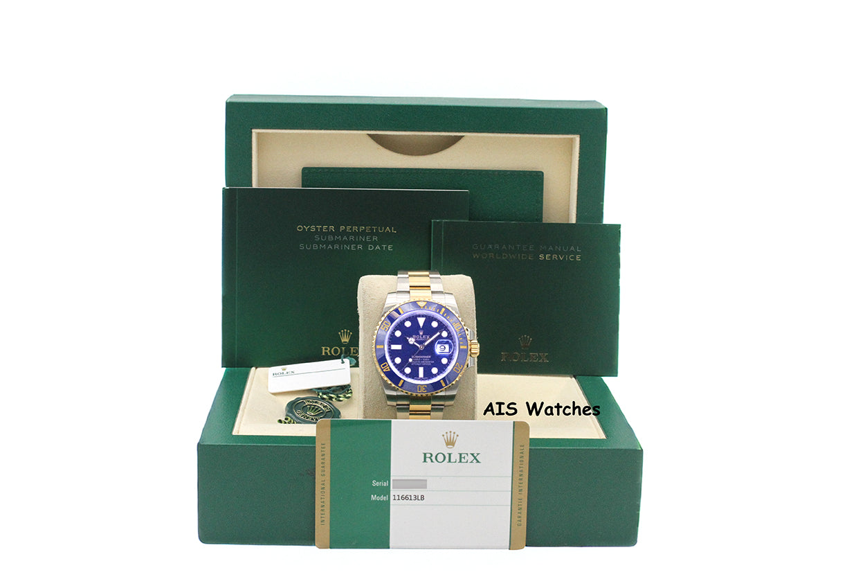 Rolex Submariner 18K YG/SS 116613LB SunBurst Blue Dial Ceramic 40MM 2018 B&P