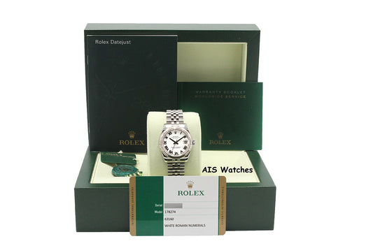 Rolex Ladies DateJust 178274 White Roman Dial 31MM Jubilee B&P