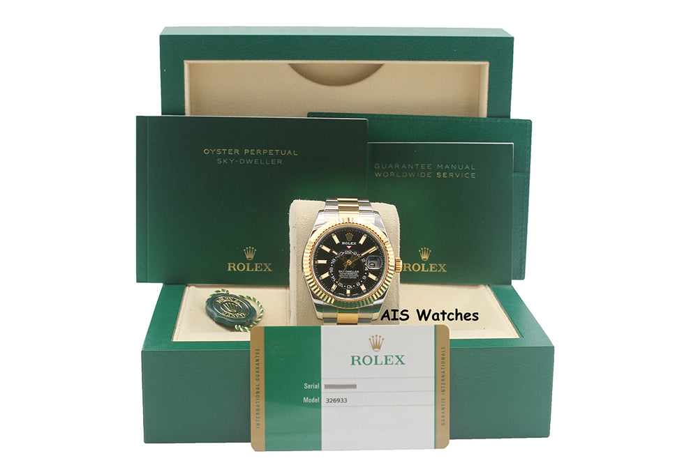 Rolex 326933 Sky-Dweller 18K Yellow Gold / SS Oyster Black Dial BP