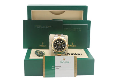 Rolex 326933 Sky-Dweller 18K Yellow Gold / SS Oyster Black Dial BP