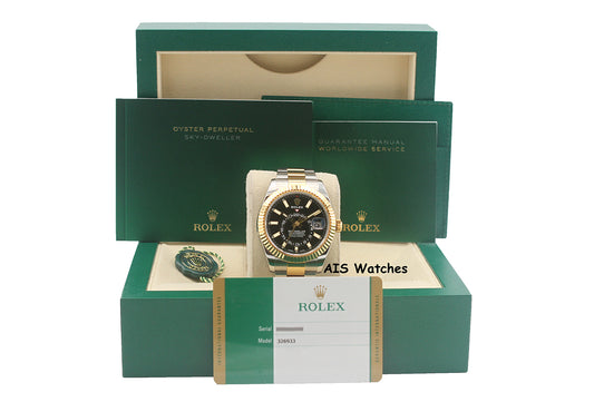 Rolex 326933 Sky-Dweller 18K Yellow Gold / SS Oyster Black Dial BP