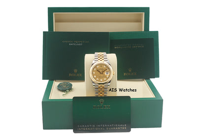 BNIB Rolex 126233 DateJust 36MM 18K YG/SS Champagne Diamond Dial Jubilee Bracelet B&P