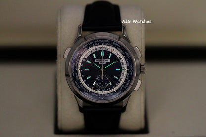 Patek Philippe 5930G World Time Chronograph White Gold Blue Dial Box & Paper