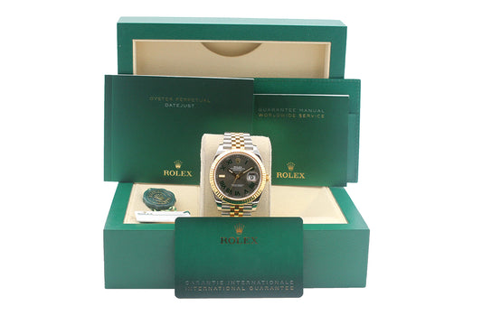 Rolex 126333 DateJust 41MM 18K YG/SS Slate Roman / Wimbeldon Dial Jubilee Bracelet B&P