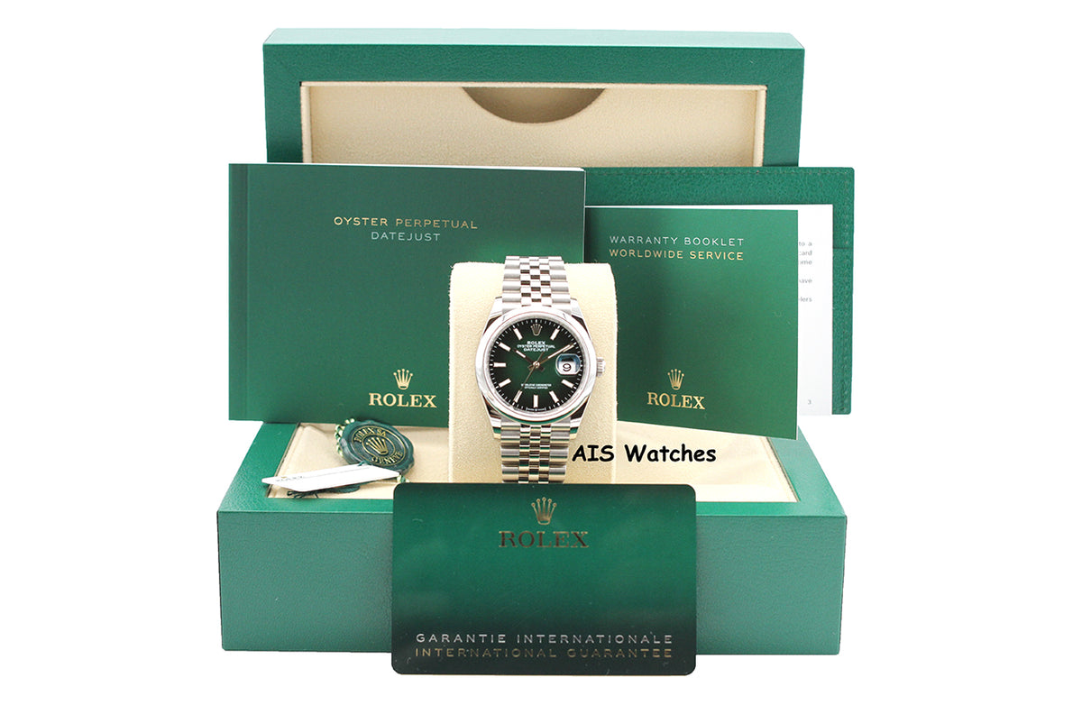 Rolex Datejust 36MM 126200 Ombre Green Stick Dial Jubilee DJ36 Box & Papers