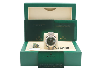 Rolex 228239 DayDate 40MM DD40 18K White Gold Olive Green Roman Dial B&P