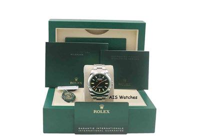 Rolex Milgauss 116400 GV Green Crystal Black Dial 2021 Box & Papers