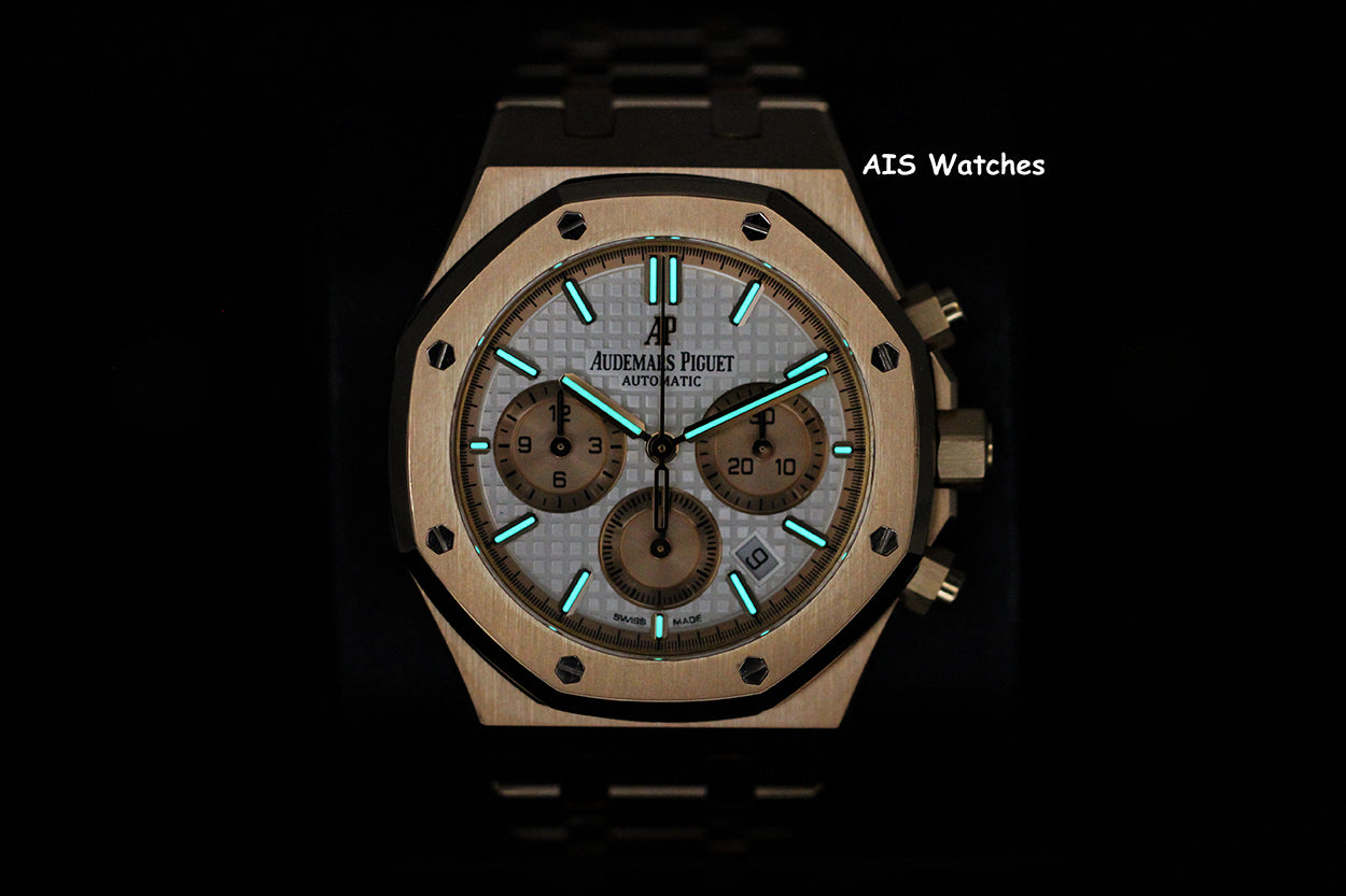 Audemars Piguet 26315OR Royal Oak Chronograph Pink Gold Silver Dial 38MM Box & Papers