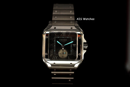 Cartier Santos De Cartier Large Steel WSSA0076 Dual Time GMT Grey Dial Box & Papers