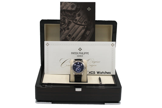 Patek Philippe Annual Calendar 5205G White Gold Blue Dial Box & Paper
