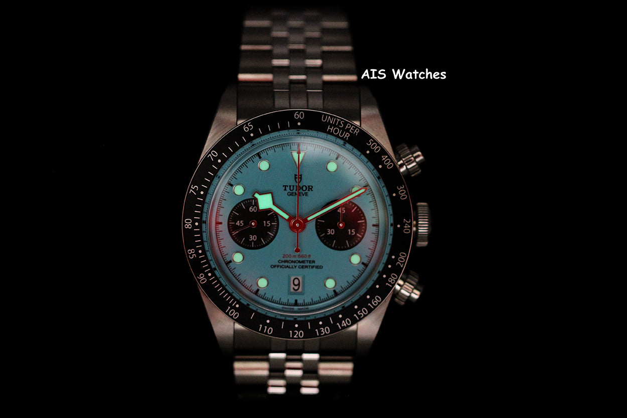 Tudor 79360N Black Bay Chronograph 41MM Flamingo Blue Dial SS Jubilee Bracelet B&P