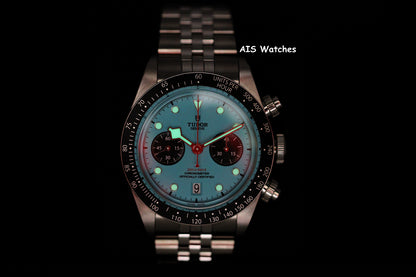 Tudor 79360N Black Bay Chronograph 41MM Flamingo Blue Dial SS Jubilee Bracelet B&P
