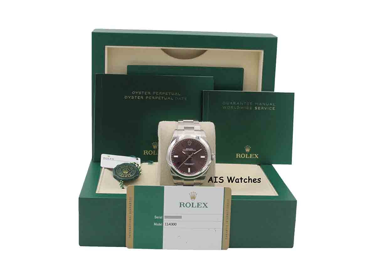 Rolex 114300 Oyster Perpetual 39MM Purple Dial 2018 Box & Papers