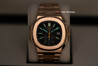 Patek Philippe Nautilus 5980/1R Chronograph 18K Rose Gold Black Dial Box & Papers