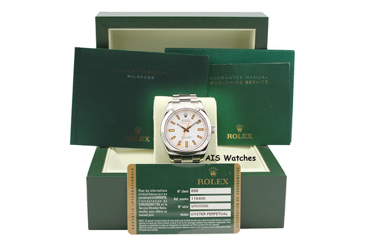 Rolex Milgauss 116400 White Dial V Serial Box & Papers