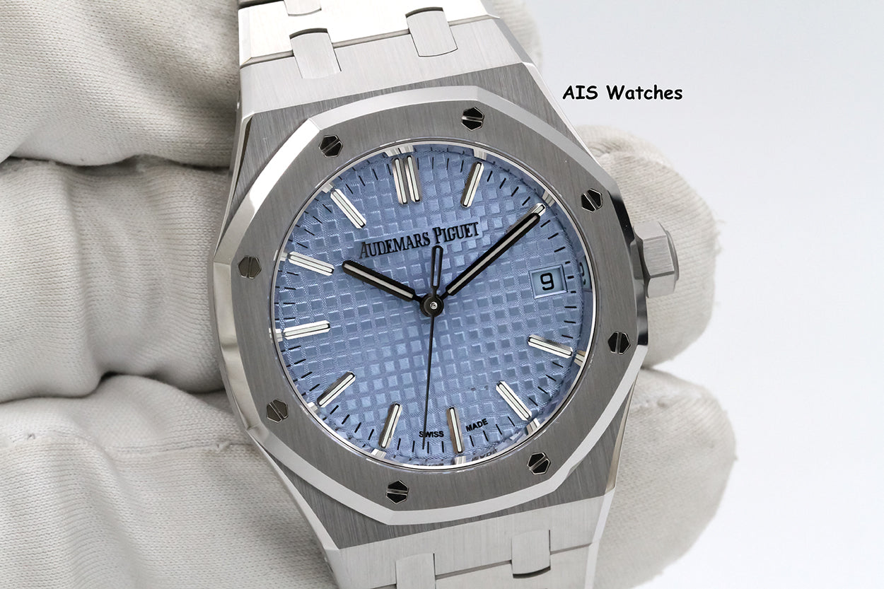 BNIB Audemars Piguet 15550ST Royal Oak Ice Blue Dial 37MM Box & Papers