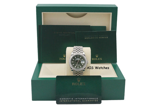 Rolex Datejust 36MM 126284RBR Diamond Bezel Jubilee Palm Green Dial B&P