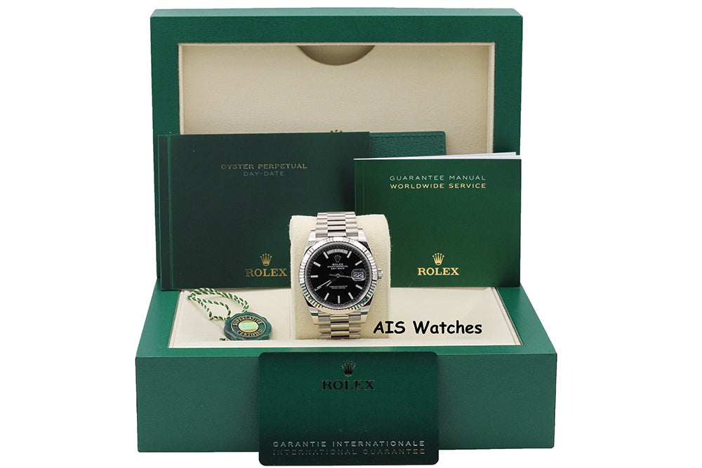 BNIB Rolex 228239 DayDate 40MM DD40 White Gold Black Stick Dial