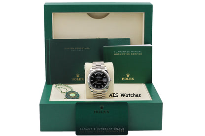 BNIB Rolex 228239 DayDate 40MM DD40 White Gold Black Stick Dial