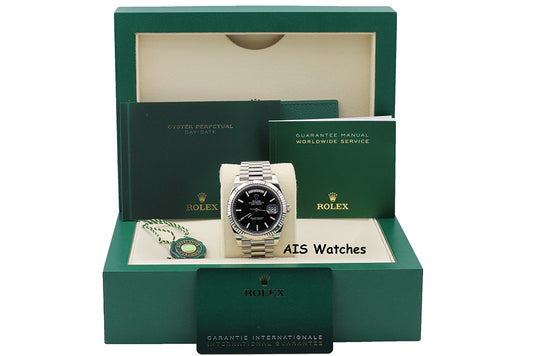 BNIB Rolex 228239 DayDate 40MM DD40 White Gold Black Stick Dial