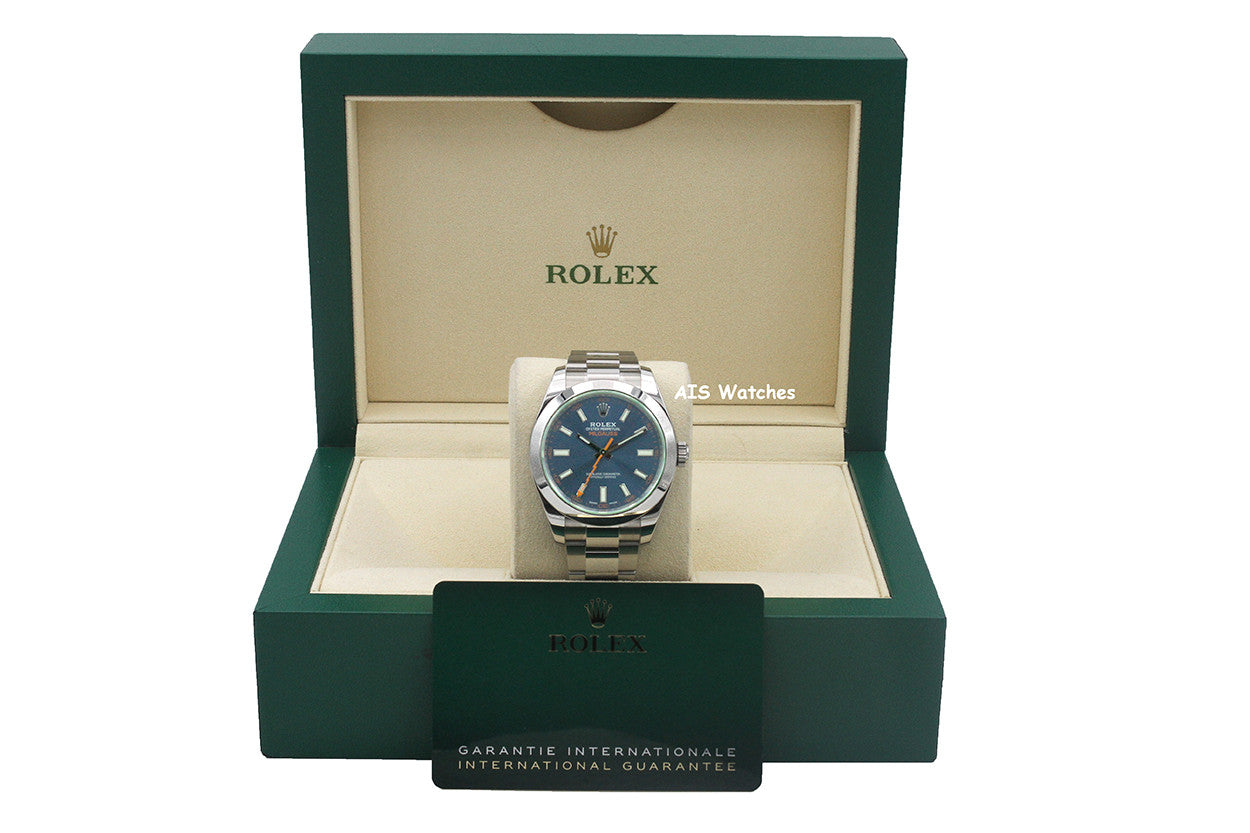 Rolex Milgauss Z-BLUE 116400GV Green Crystal Blue Dial 2021 Box & Papers