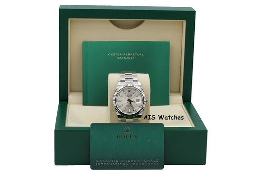 BNIB Rolex Datejust 41MM 126334 Silver Stick Dial Oyster Box & Papers