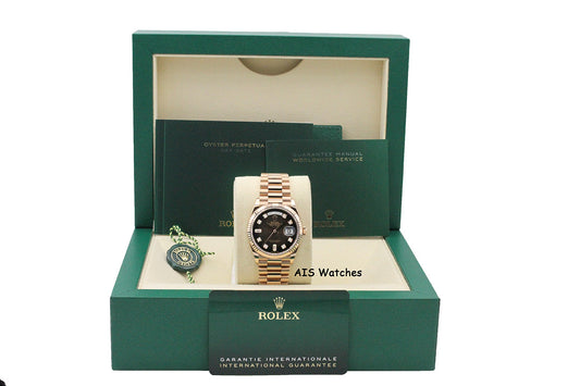 Rolex 128235 DayDate 36MM DD36 EverRose Gold Brown Ombré-Diamond Dial Box & Paper