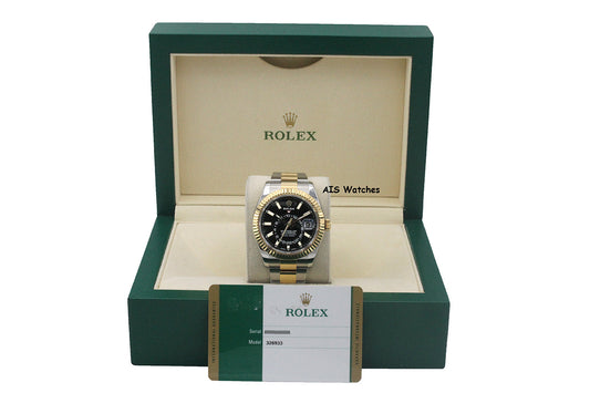 Rolex 326933 Sky-Dweller 18K Yellow Gold / SS Oyster Black Dial BP