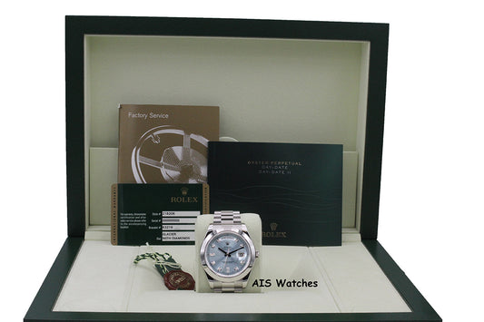 Rolex 218206 Platinum DayDate II 41MM DD2 Glacier Ice Blue Diamond Dial Box & Paper