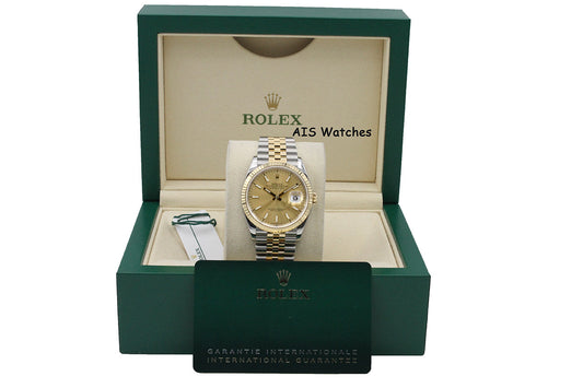 Rolex 126233 DateJust 36MM 18K YG/SS Champagne Stick Dial Jubilee Bracelet B&P