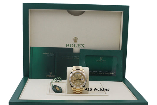 BNIB Rolex 228398TBR DayDate 40 18K YG Champagne Baguette Diamond Dial / Bezel