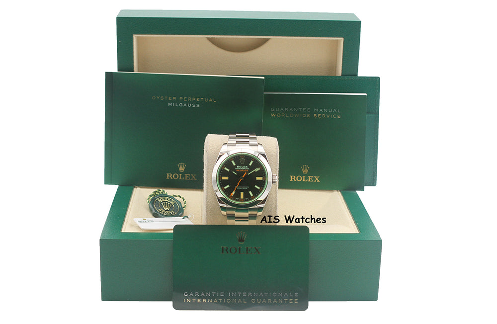 Rolex Milgauss 116400GV Black Dial / Green Crystal 2022 Box & Papers