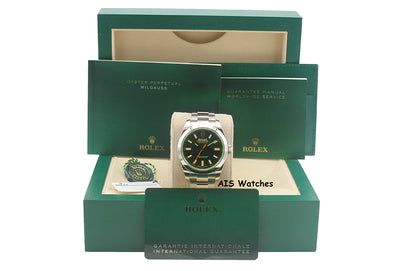 Rolex Milgauss 116400GV Black Dial / Green Crystal 2022 Box & Papers