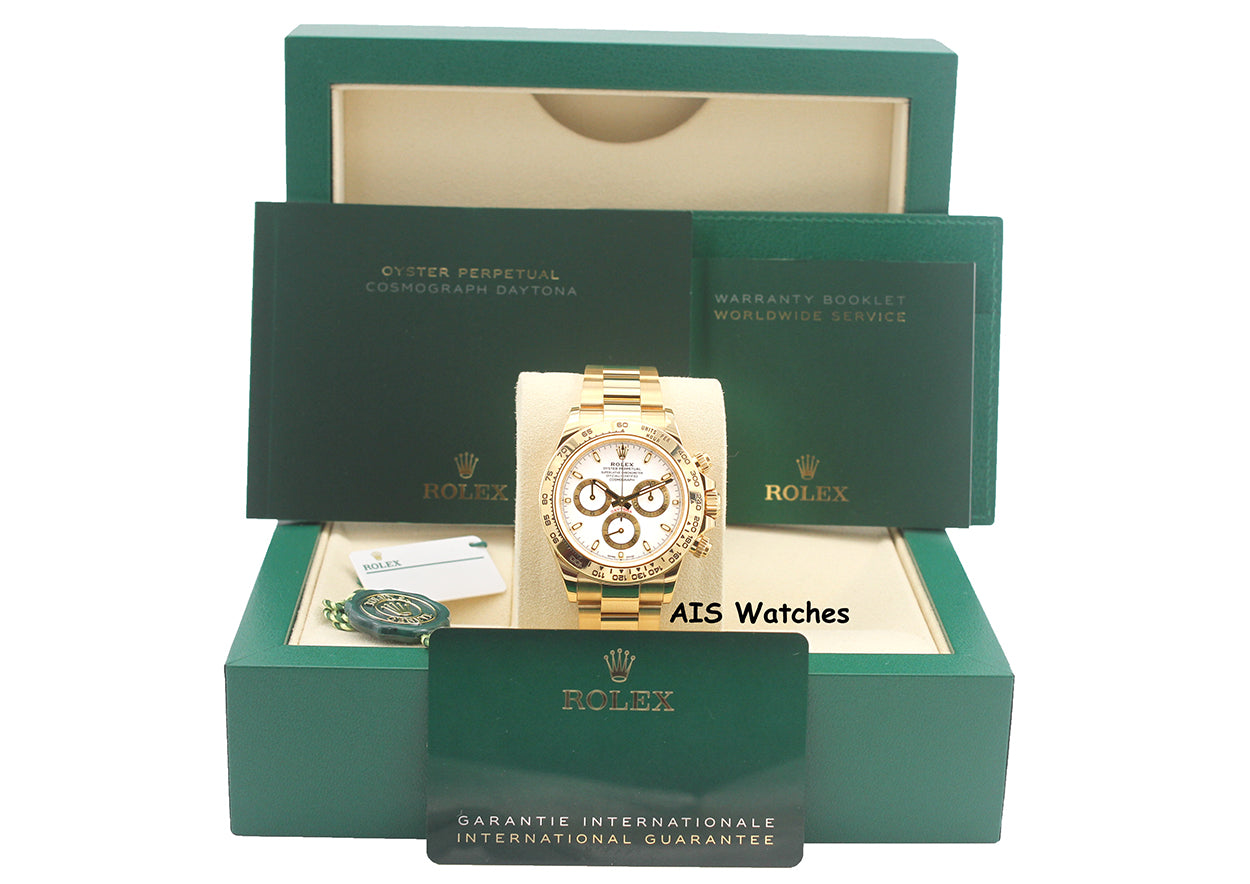 Rolex 116508 Daytona Cosmograph 18K Yellow Gold White Dial B&P