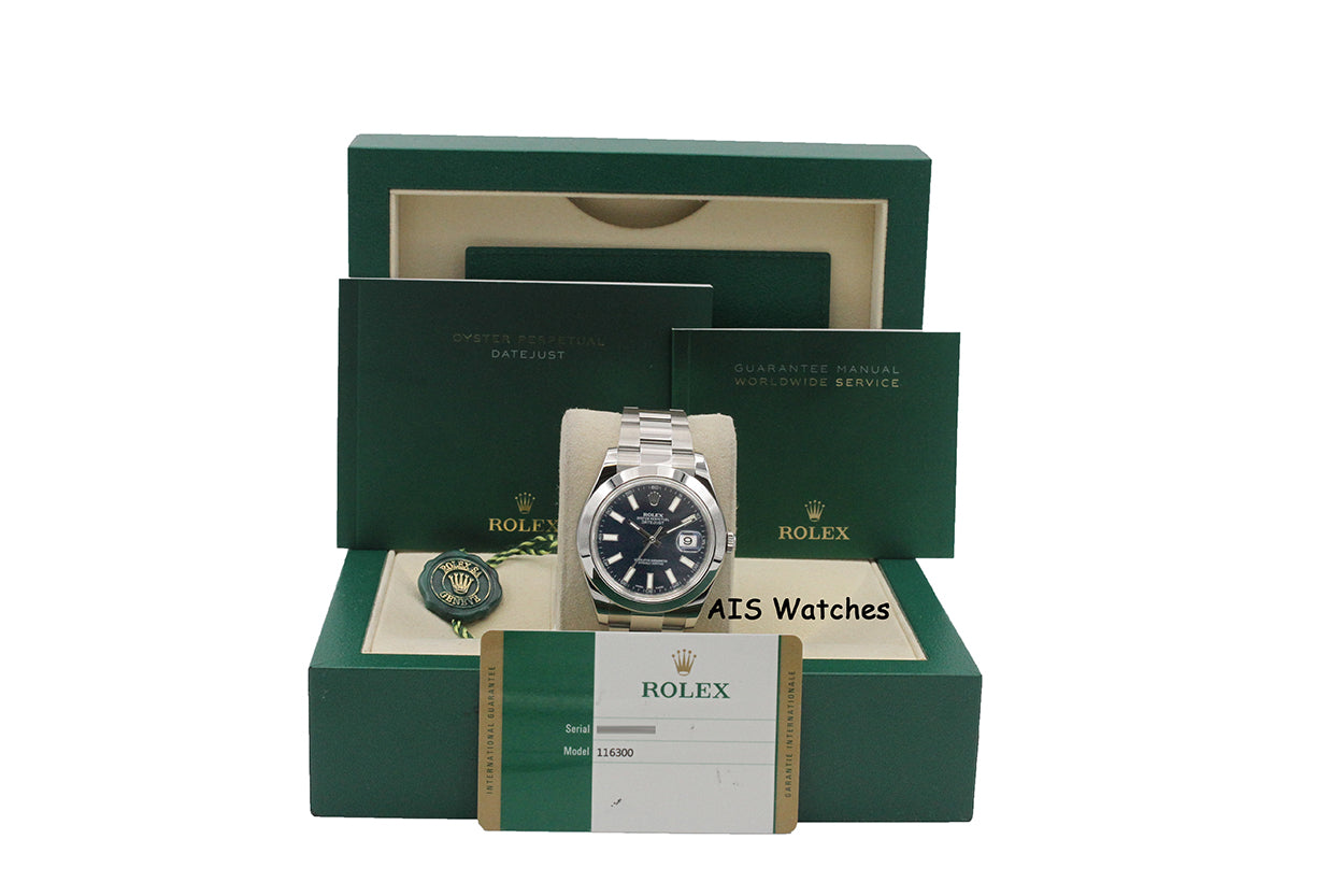 Rolex Datejust II 41MM 116300 Blue Stick Dial Stainless Steel Box & Papers