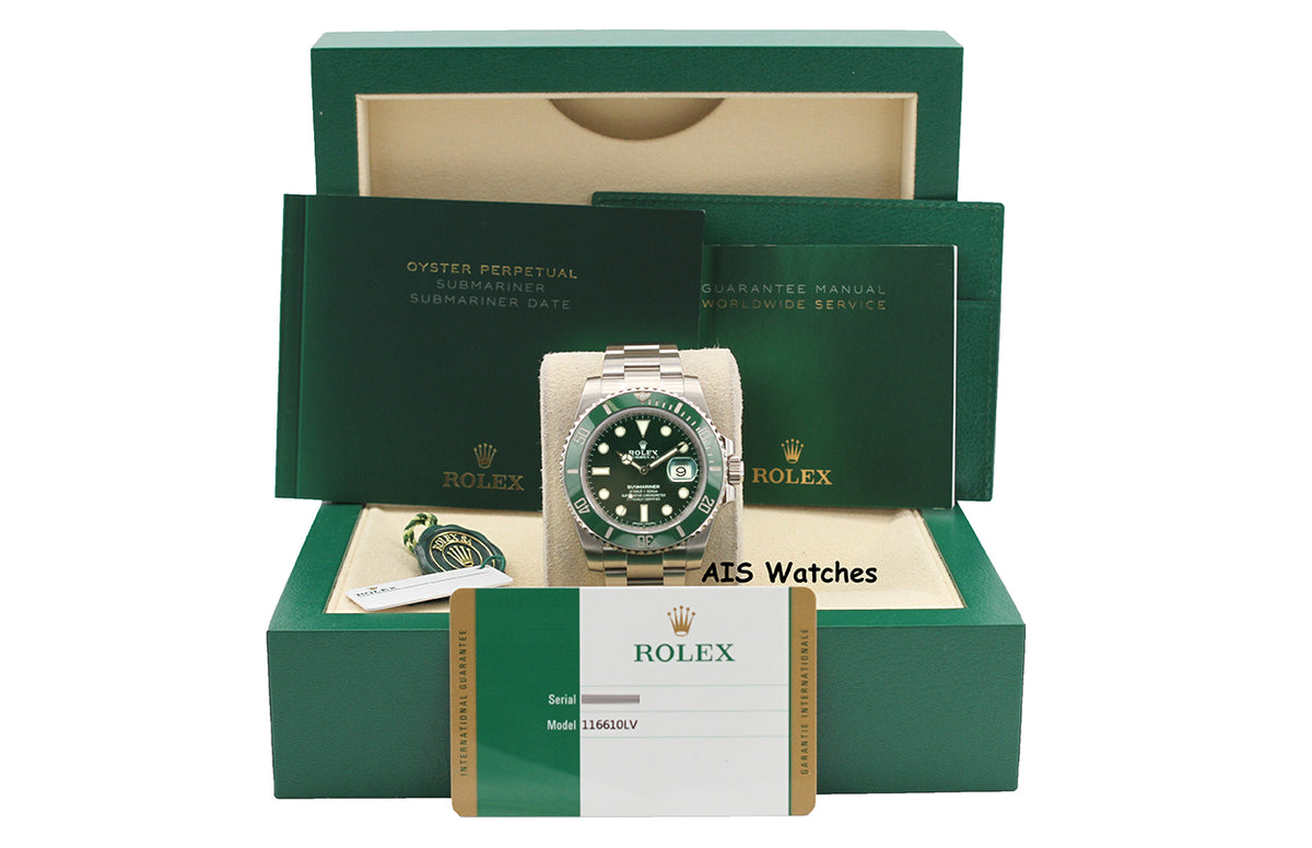 Rolex Submariner 116610LV HULK Green Dial and Ceramic Bezel 2016 Box & Paper