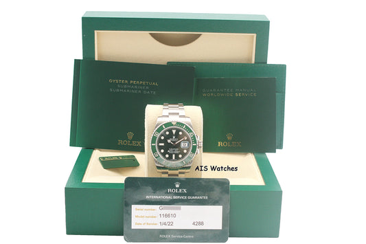 Rolex Submariner 116610LV HULK Green Dial and Ceramic Bezel Box & RSC Card 2022